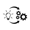 Light bulb with gear and circulating arrows icon