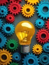 Light bulb and gear colored wheels Royalty Free Stock Photo