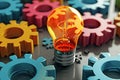 Light bulb and gear colored wheels Royalty Free Stock Photo