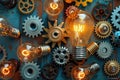 Light bulb and gear colored wheels Royalty Free Stock Photo