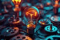 Light bulb and gear colored wheels Royalty Free Stock Photo