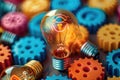 Light bulb and gear colored wheels Royalty Free Stock Photo