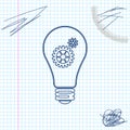 Light bulb and gear inside line sketch icon isolated on white background. Innovation concept. Vector Illustration. Royalty Free Stock Photo