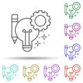 Light bulb gear pencil multi color icon. Simple thin line, outline vector of managment icons for ui and ux, website or mobile