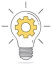 Light bulb with gear symbol inside, representing ideas and innovation concept Royalty Free Stock Photo