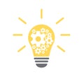 Light bulb and gears idea icon on white background. Creative idea and inspiration concept. Vector illustration Royalty Free Stock Photo