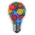 Light bulb and gears. Perpetuum mobile idea concept. Royalty Free Stock Photo