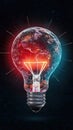 A light bulb with a globe that is glowing red and blue Royalty Free Stock Photo