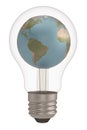 Light bulb and globe isolated on white background 3D illustration Royalty Free Stock Photo