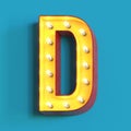 Light bulb glowing font, 3d alphabet character, 3d rendering, letter D Royalty Free Stock Photo