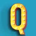 Light bulb glowing font, 3d alphabet character, 3d rendering, letter Q Royalty Free Stock Photo