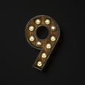 Light bulb glowing Number 9 NINE 3D