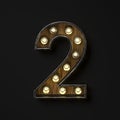 Light bulb glowing Number 2 TWO 3D