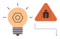 Bright Idea Leading to Bug Detection Highlighted by Warning Sign Royalty Free Stock Photo