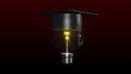 Light bulb with a graduated hat on. Concept of clever head