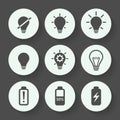 Light bulb gray icon set, flat design. Vector illustration.