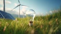 A light bulb green field wind turbine Royalty Free Stock Photo