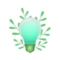 Light bulb and green leaves on white background. Concept vector illustration for eco energy, ecology electricity, World Royalty Free Stock Photo