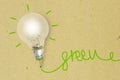 Light bulb with green pencil on recycled paper - Ecology and creativity concept Royalty Free Stock Photo