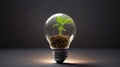 Light Bulb with green sprout 3D lamp saving energy ecology concept. Small plant seedling inside electricity green energy