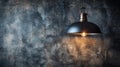 A light bulb hanging from a ceiling above an old wall, AI Royalty Free Stock Photo
