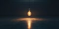 A light bulb is hanging from the ceiling and is lit up Royalty Free Stock Photo