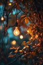 A light bulb hanging from a tree branch. This image can be used to represent creativity, innovation, or a bright idea Royalty Free Stock Photo