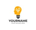 Light Bulb And Head, Creative Mind And Idea, Logo Template. Thinking Man, Electric Lamp And Lighting, Vector Design