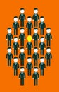 Light bulb headed businessmen In the center of a group of people.