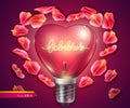 Light bulb heart shaped. Vector realistic 3d illustration. Valentine day card Royalty Free Stock Photo