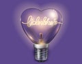 Light bulb heart shaped on violet background. Vector realistic 3d illustration. Valentine day cards Royalty Free Stock Photo