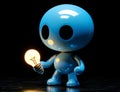 Light bulb held by blue robot assistant or artificial intelligence robot Royalty Free Stock Photo