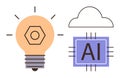 Artificial Intelligence and Innovation Concept with Cloud and Light Bulb Imagery Royalty Free Stock Photo