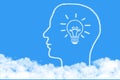 Light bulb and Human head cloud shaped on blue sky Royalty Free Stock Photo