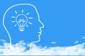 Light bulb and Human head cloud shaped on blue sky Royalty Free Stock Photo