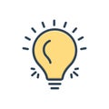 Color illustration icon for Light Bulb, glow and filament