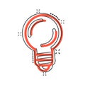 Light bulb icon in comic style. Lightbulb cartoon vector illustration on white isolated background. Lamp idea splash effect