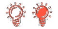Light bulb icon in comic style. Lightbulb cartoon vector illustration on white isolated background. Lamp idea splash effect