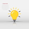 Light bulb icon in flat style. Lamp vector illustration on white isolated background. Idea, solution, thinking sign business Royalty Free Stock Photo