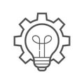 Light bulb icon and gear. Lightbulb and cogwheel outside. Technology innovations concept. Modern flat line vector icon