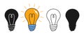 Light bulb icon glass retro incandescent lamp stamp silhouette doodle set shine line symbol idea Royalty Free Stock Photo