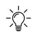 Light bulb icon, idea sign, black isolated on white background, vector illustration. Royalty Free Stock Photo
