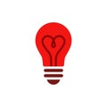 Light bulb icon. Isolated electric lamp on white background. Heart filament. Love light. Vector illustration, flat design Royalty Free Stock Photo