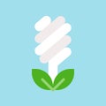 Light bulb icon and leaf Flat design Royalty Free Stock Photo