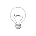 Light bulb icon with love, hand draw, vector illustration