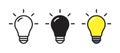 Light bulb icon. Outline, filled outline and color version. Vector thin line illustration symbolizing creativity, ideas, solutions Royalty Free Stock Photo