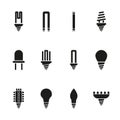 The light bulb icon, set of 12 icons. Lamp and bulb, lightbulb symbol.UI. Web. Logo. Sign. Flat design. App. Royalty Free Stock Photo