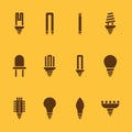 The light bulb icon, set of 12 icons. Lamp and bulb, lightbulb symbol.UI. Web. Logo. Sign. Flat design. App. Royalty Free Stock Photo