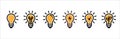 Light bulb icon set. Lamp icons. Idea light bulb symbol collection. Simple line and flat design style. Black and yellow color. Royalty Free Stock Photo