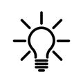 Light bulb icon. Simple black line symbol on white background. Light, idea or thinking koncept. Modern vector